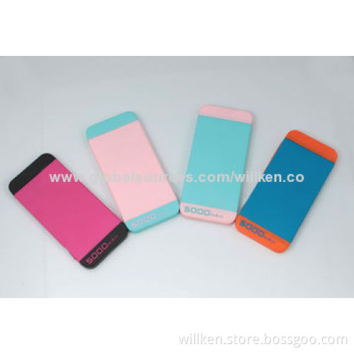 Power Banks, Rubber Face for iPhone and iPad Mini, 5,000mAh Capacity, 2C Colors Available